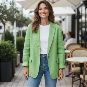 Loft Blazer Womens Size XL Lime Green Single-Button Linen Blend Relaxed Summer